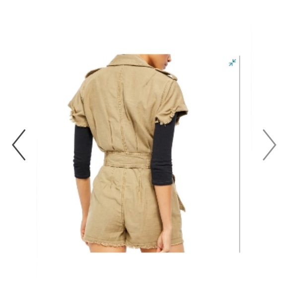 Free People Tan Short Sleeve Button Down Shorts Romper- Off The Beaten Path - Picture 3 of 9